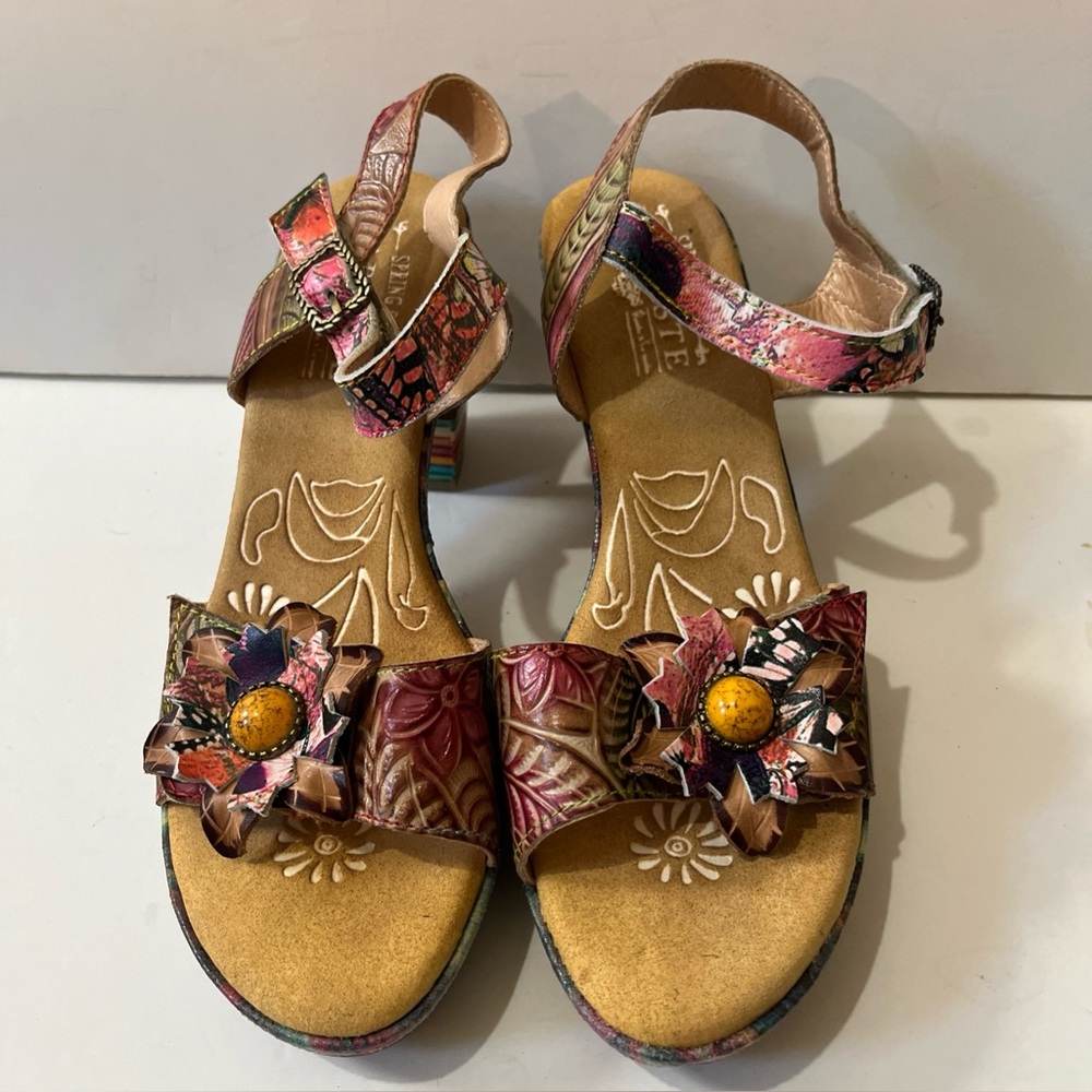 L'ARTISTE SPRING STEP LELANIE Leather Floral Platform Heels Slingback Sandal 39 - Picture 11 of 16